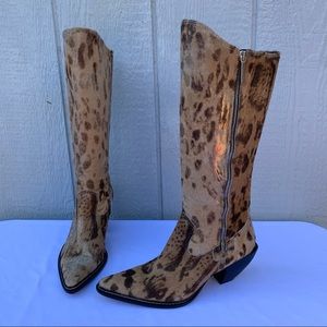 Donald J Pliner leopard boots 7.5 Jakab calf hair